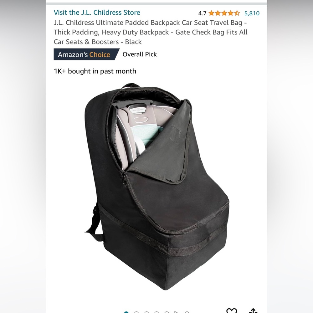 Used Once! Backpack for car seat when traveling